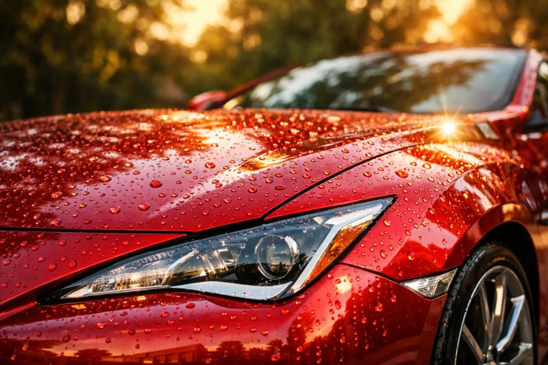 Clean glossy vehicle exterior after mobile vehicle protection detailing