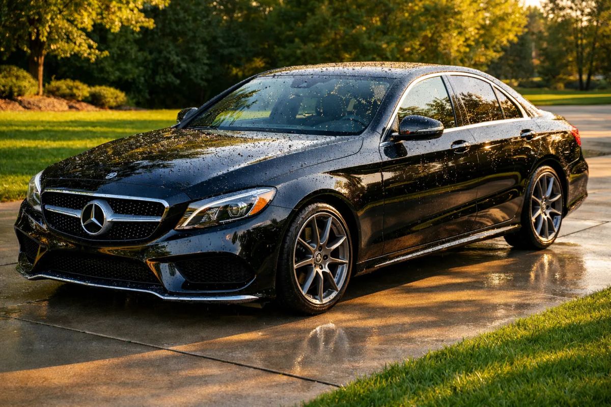 Professional mobile detailer washing the exterior of a car in Tucson Arizona